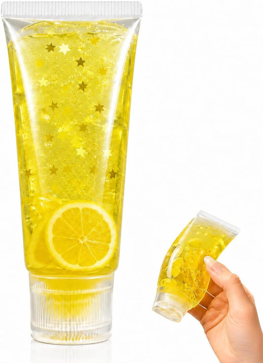 Toothpaste Squishy, Lemon-Themed Squishy Toothpaste Tube with Glitter and Lemon Slice Pattern, Slow-Return Stress Relief Tool for Desk Display, Squishy Toothpaste in Yellow ﻿