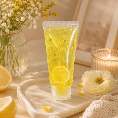 Toothpaste Squishy, Lemon-Themed Squishy Toothpaste Tube with Glitter and Lemon Slice Pattern, Slow-Return Stress Relief Tool for Desk Display, Squishy Toothpaste in Yellow ﻿