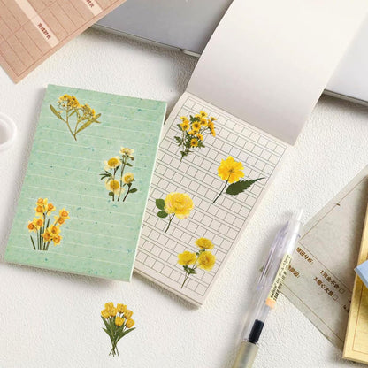 Pressed Flower Stickers 50-Pack, Transparent Yellow Waterproof Decals for Phone Case, Laptop, Water Bottle, Journal, Luggage - Aesthetic Dried Flower Vinyl Stickers for DIY & Scrapbooking