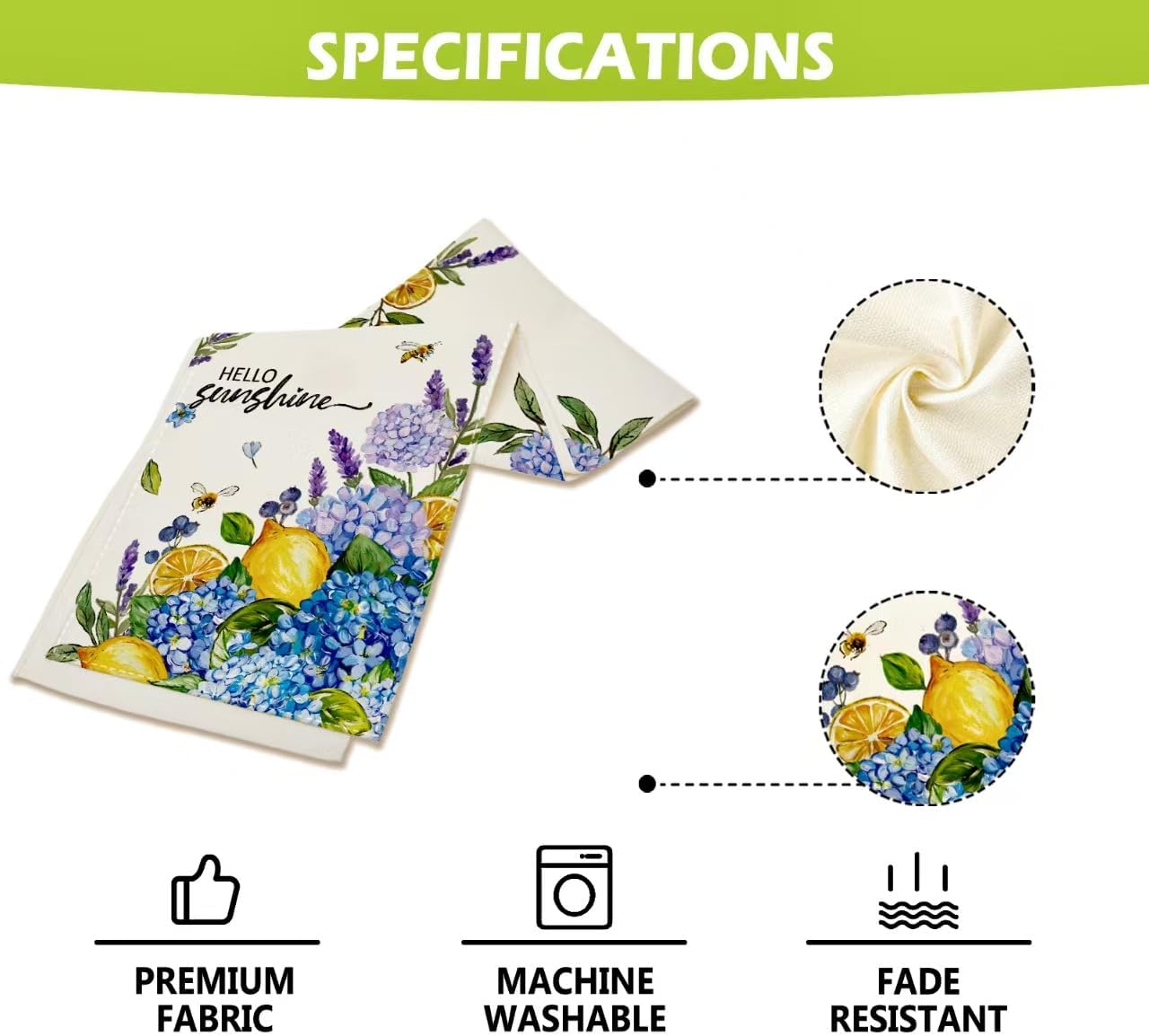 Summer Lemon Table Runner Hydrangeas Burlap Table Runners, Blue Amalfi Coast Lemon Holiday Seasonal Coffee Table Center Decor for Home Kitchen Dining Party Indoor Outdoor 13x72 Inch