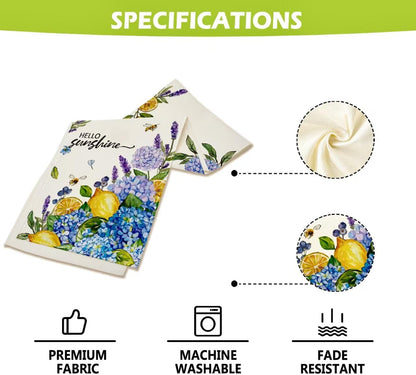 Summer Lemon Table Runner Hydrangeas Burlap Table Runners, Blue Amalfi Coast Lemon Holiday Seasonal Coffee Table Center Decor for Home Kitchen Dining Party Indoor Outdoor 13x72 Inch