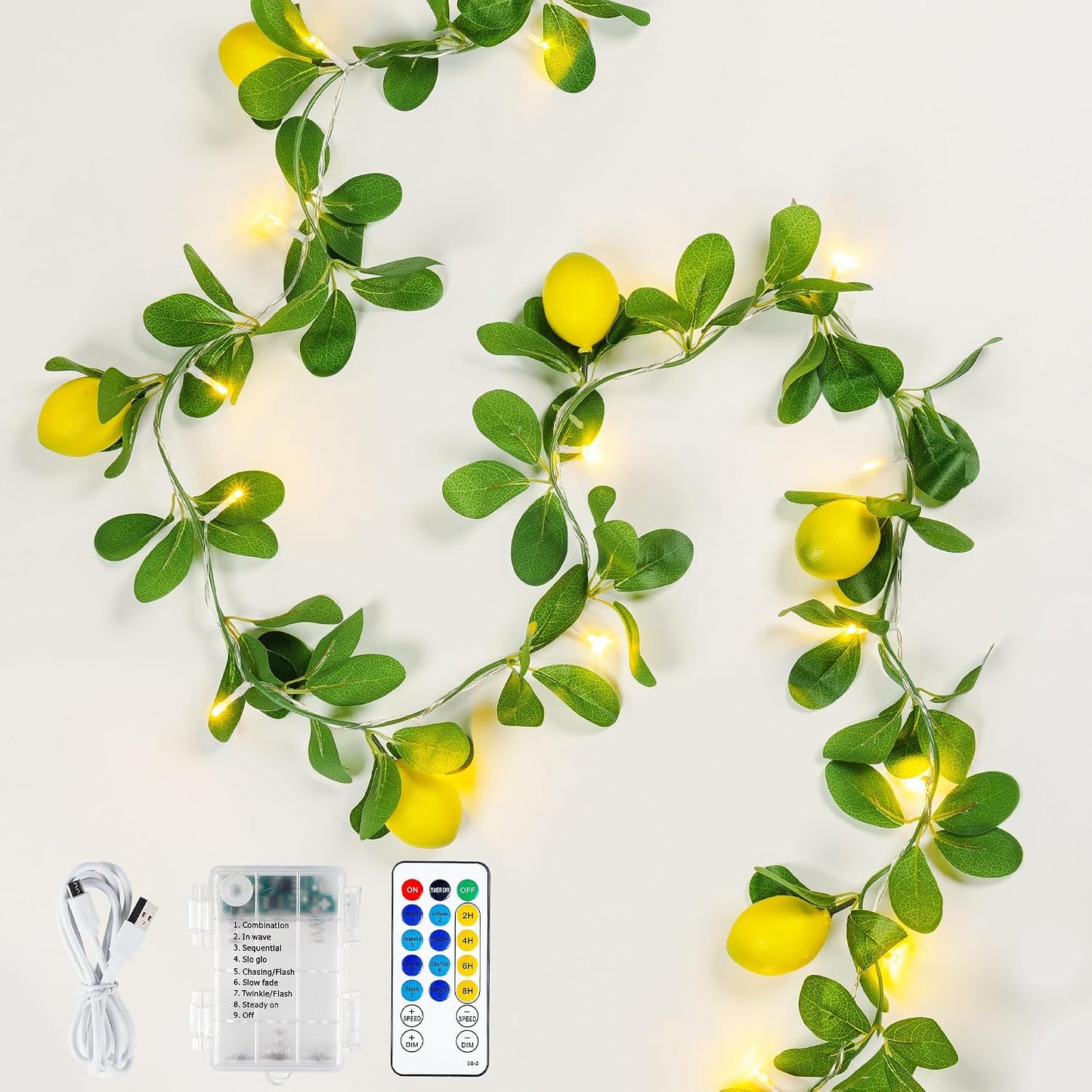 Lemon Vine Fairy Lights, 18 LED USB & Battery Powered with Remote | 6FT Lighted Lemon Garland With 8 Modes, Timer And Memory For Kitchen, Mantel, Window, Porch, Table And Summer Party Decor