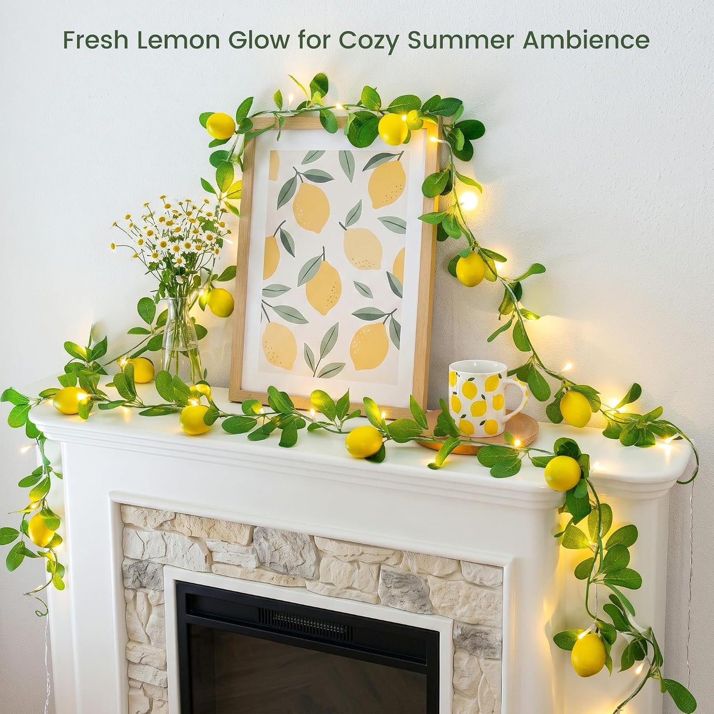 Lemon Vine Fairy Lights, 18 LED USB & Battery Powered with Remote | 6FT Lighted Lemon Garland With 8 Modes, Timer And Memory For Kitchen, Mantel, Window, Porch, Table And Summer Party Decor