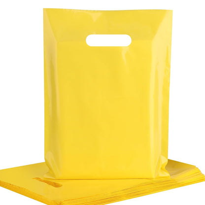 9x12 Yellow Plastic Bags with Handles 100 Pack | Retail Shopping Bags Bulk for Gift Wrapping, Party Favors, Birthday, Small Business & Store