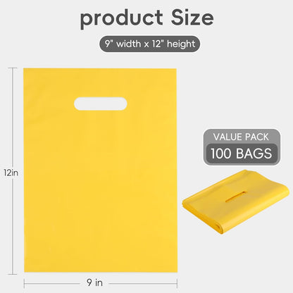 9x12 Yellow Plastic Bags with Handles 100 Pack | Retail Shopping Bags Bulk for Gift Wrapping, Party Favors, Birthday, Small Business & Store