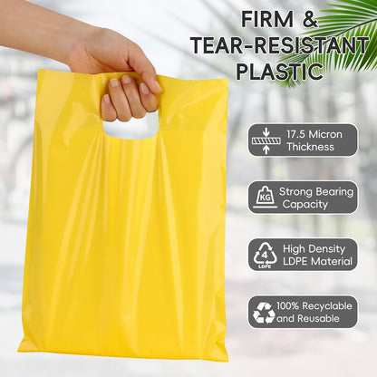9x12 Yellow Plastic Bags with Handles 100 Pack | Retail Shopping Bags Bulk for Gift Wrapping, Party Favors, Birthday, Small Business & Store