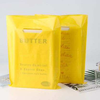 9x12 Yellow Plastic Bags with Handles 100 Pack | Retail Shopping Bags Bulk for Gift Wrapping, Party Favors, Birthday, Small Business & Store