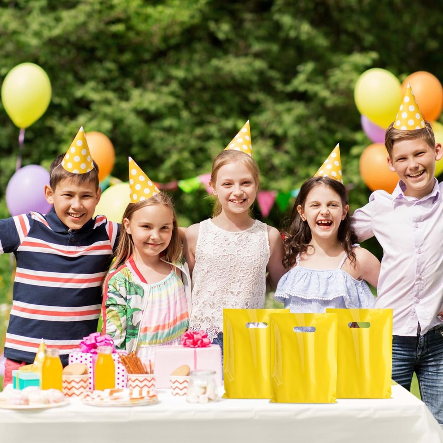 9x12 Yellow Plastic Bags with Handles 100 Pack | Retail Shopping Bags Bulk for Gift Wrapping, Party Favors, Birthday, Small Business & Store