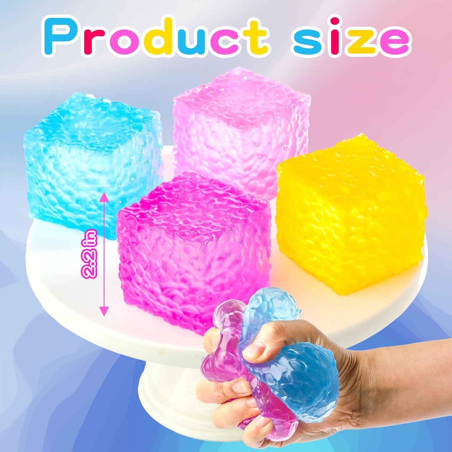 Ice Cube Stress Ball, Wave Pattern Squishy Squeeze Fidget Toy for Kids | 2.2In Yellow Wave Pattern Squishy Squeeze Toy for Teens & Adults Anxiety Relief, Classroom Fidgets, Office Desk