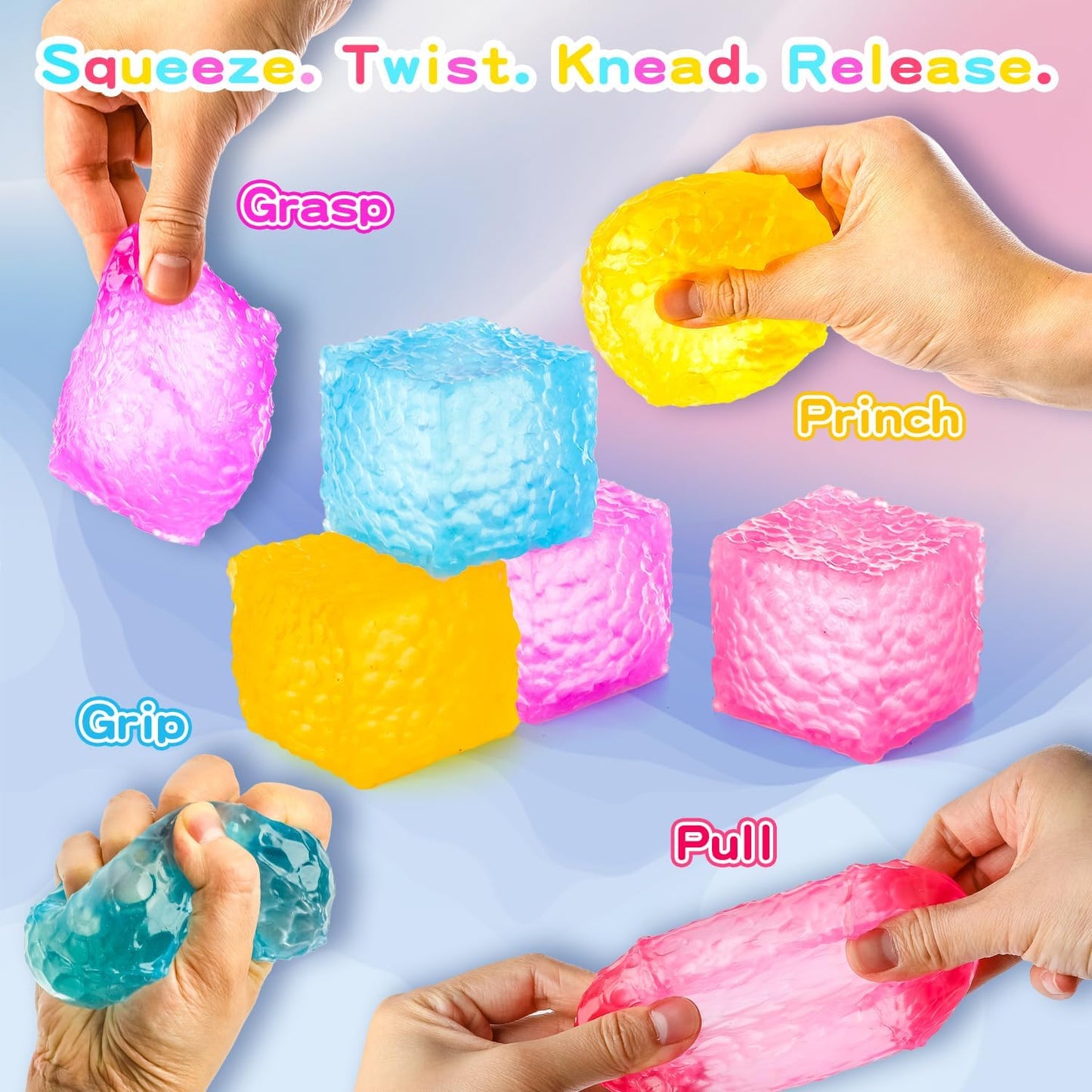 Ice Cube Stress Ball, Wave Pattern Squishy Squeeze Fidget Toy for Kids | 2.2In Yellow Wave Pattern Squishy Squeeze Toy for Teens & Adults Anxiety Relief, Classroom Fidgets, Office Desk