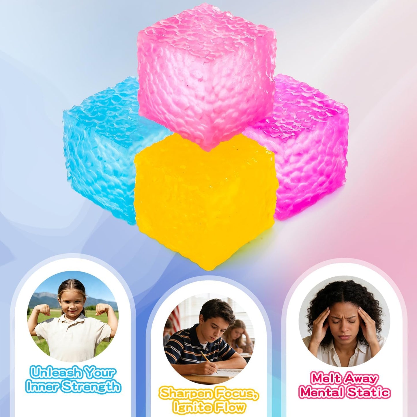 Ice Cube Stress Ball, Wave Pattern Squishy Squeeze Fidget Toy for Kids | 2.2In Yellow Wave Pattern Squishy Squeeze Toy for Teens & Adults Anxiety Relief, Classroom Fidgets, Office Desk