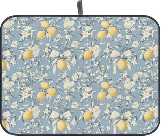 Vintage Lemon Bow Dish Drying Mat, Chinoiserie Floral Absorbent Dish Drying Mat，Kitchen Accessories For Countertop，Dish Drainer Mat For Kitchen Counter，20 X 15inch