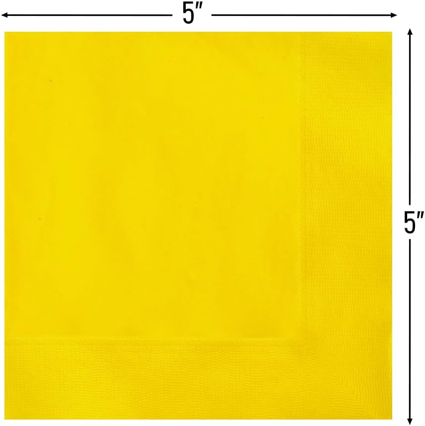 Sunflower Yellow Solid Beverage Paper Napkins - 5"x5", Pack of 20 - Soft & Durable, Vibrant & Elegant - Perfect For Parties or Events