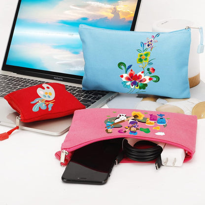 12 Pack DIY Craft Cotton Canvas Bag, Multi-Purpose Cosmetic Bag Makeup Pouches with Zipper Travel Toiletry Bag (XS, Yellow)