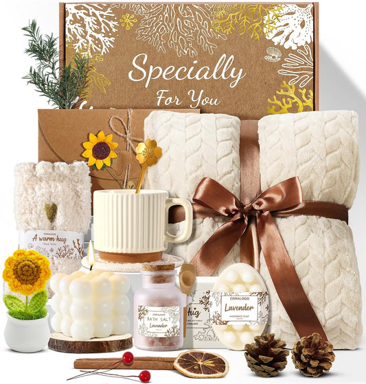 11pcs Spa Gift Baskets for Women, Sunflower Self Care Set, Brown | Self Care, Get Well Soon, Thinking of You, Sympathy, Birthday, Christmas, Mother's Day, Best friend
