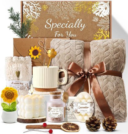 11pcs Spa Gift Baskets for Women, Sunflower Self Care Set, Brown | Self Care, Get Well Soon, Thinking of You, Sympathy, Birthday, Christmas, Mother's Day, Best friend
