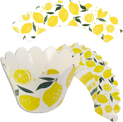 24pcs Fresh Fruit Lemon Cupcake Wrappers Pick for Citrus Lemonade Theme Decor Supplies Baby Shower Boys Girls Happy Birthday Party Baking Wrapping Decorations