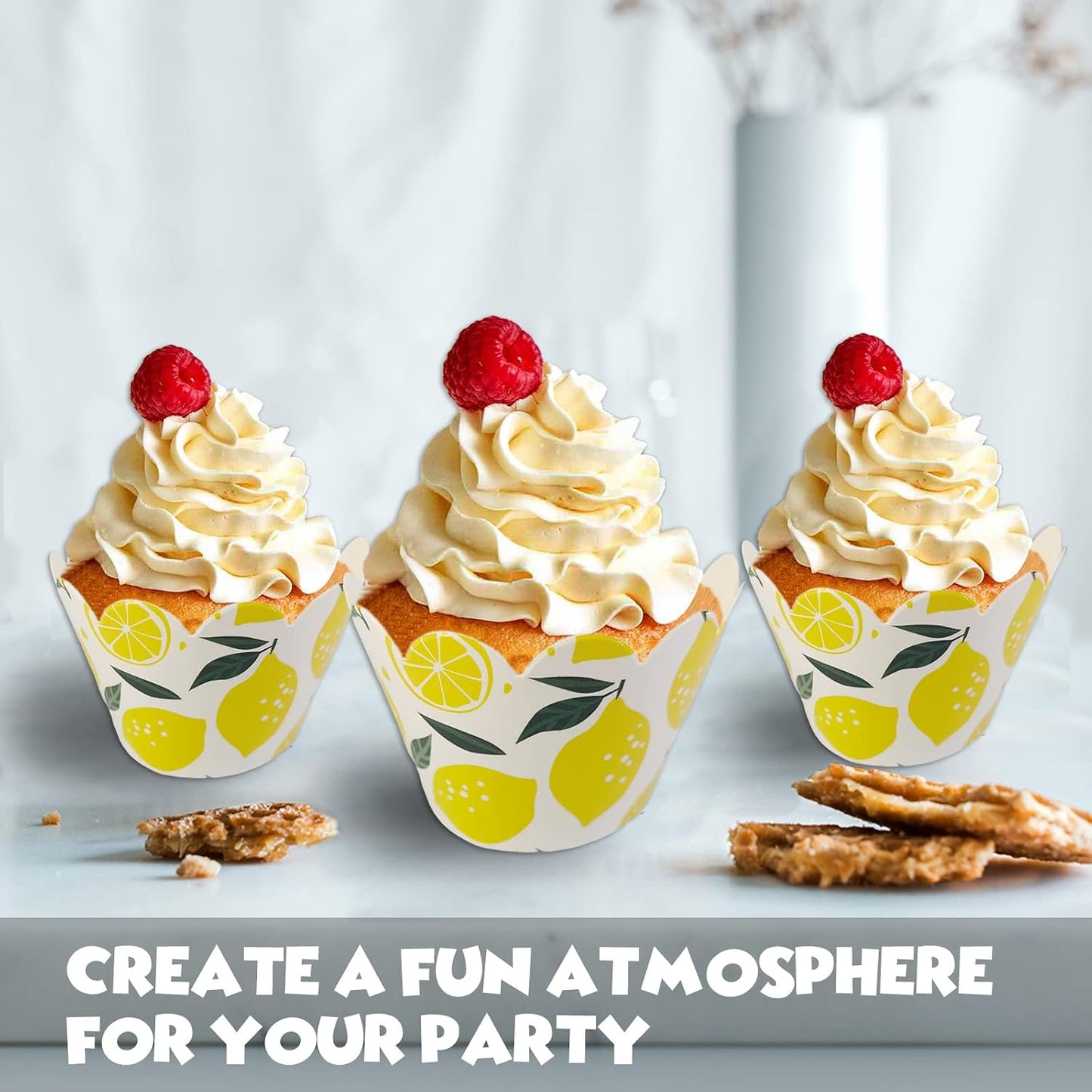 24pcs Fresh Fruit Lemon Cupcake Wrappers Pick for Citrus Lemonade Theme Decor Supplies Baby Shower Boys Girls Happy Birthday Party Baking Wrapping Decorations