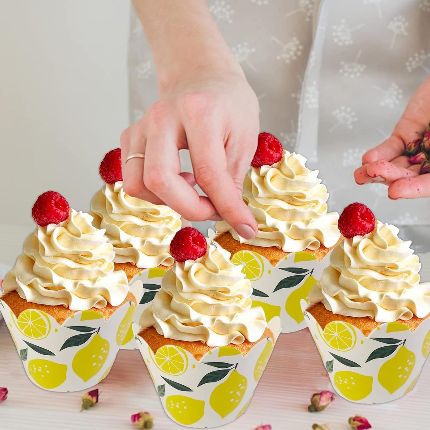 24pcs Fresh Fruit Lemon Cupcake Wrappers Pick for Citrus Lemonade Theme Decor Supplies Baby Shower Boys Girls Happy Birthday Party Baking Wrapping Decorations