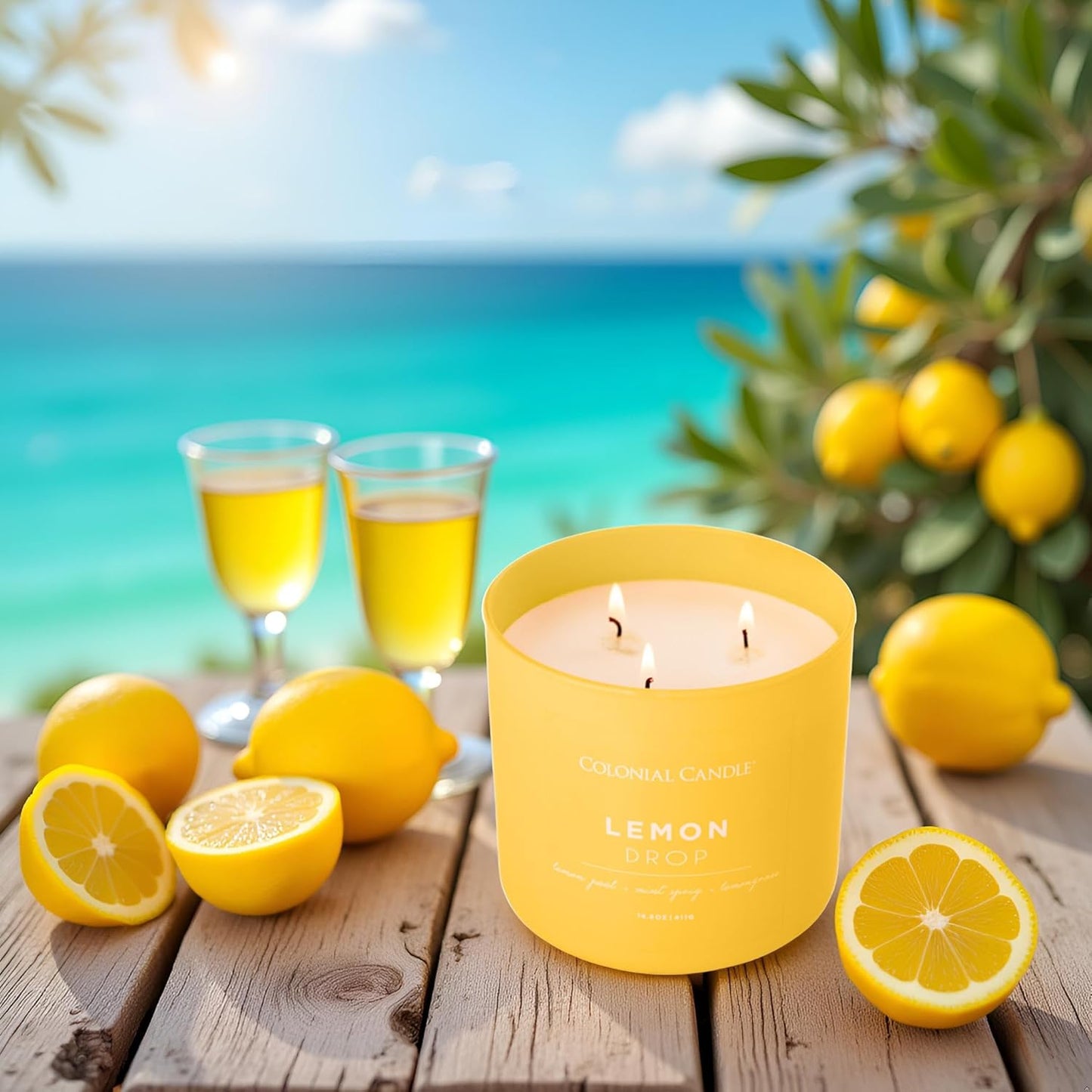 Lemon Drop Scented Jar Candle, Pop of Color Collection, 3 Wick, 14.5 oz - Up to 60 Hours Burn