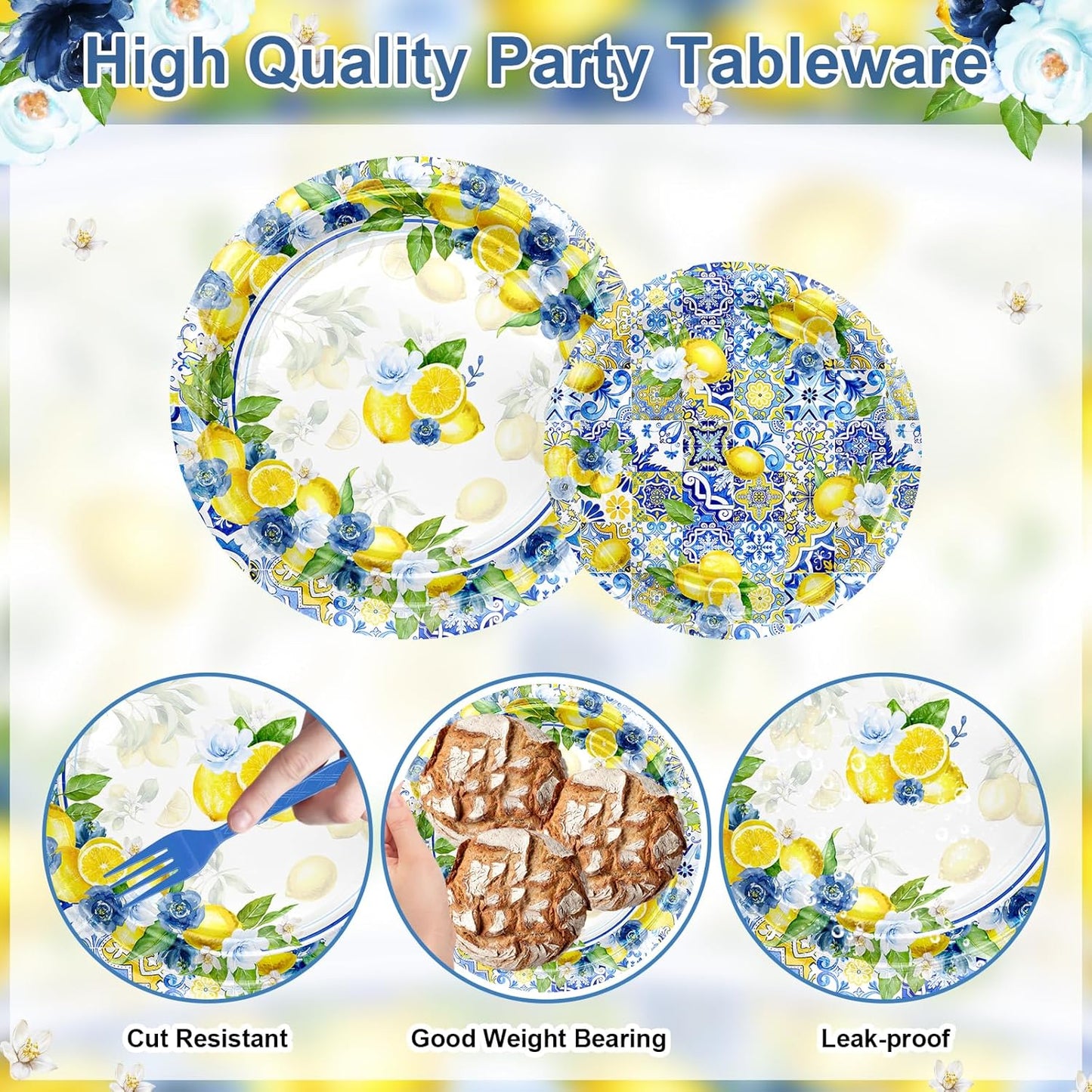 169 Pcs Capri Lemon Party Decorations Amalfi Coast Lemon Party Supplies Serve 24 Summer Mediterranean Tableware Set Lemon Plates Napkins Tablecloth for Birthday Bridal Shower