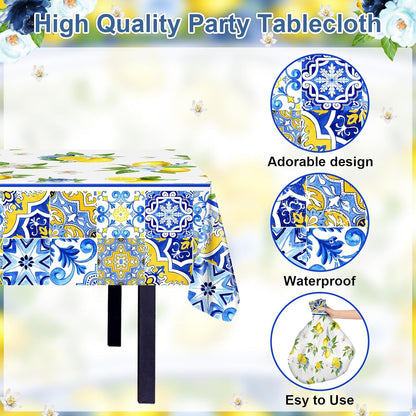 169 Pcs Capri Lemon Party Decorations Amalfi Coast Lemon Party Supplies Serve 24 Summer Mediterranean Tableware Set Lemon Plates Napkins Tablecloth for Birthday Bridal Shower