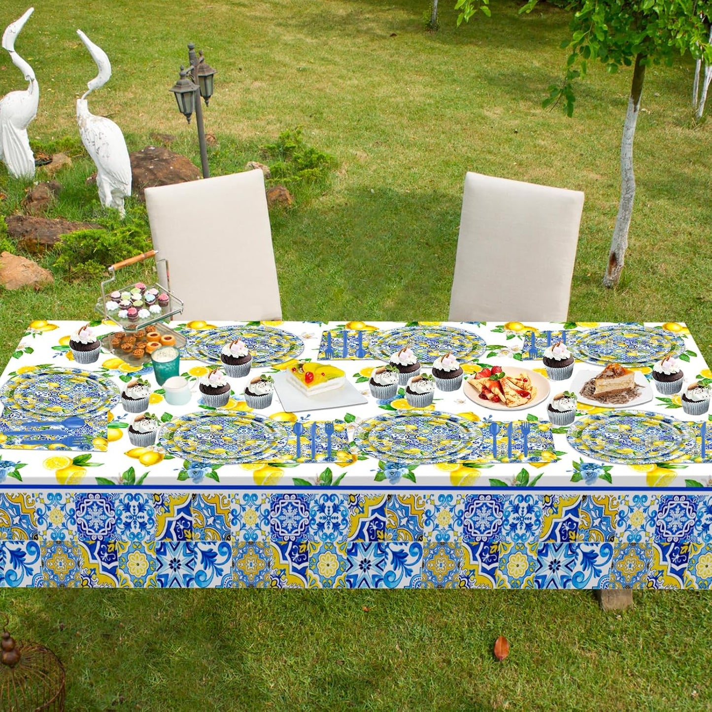 169 Pcs Capri Lemon Party Decorations Amalfi Coast Lemon Party Supplies Serve 24 Summer Mediterranean Tableware Set Lemon Plates Napkins Tablecloth for Birthday Bridal Shower