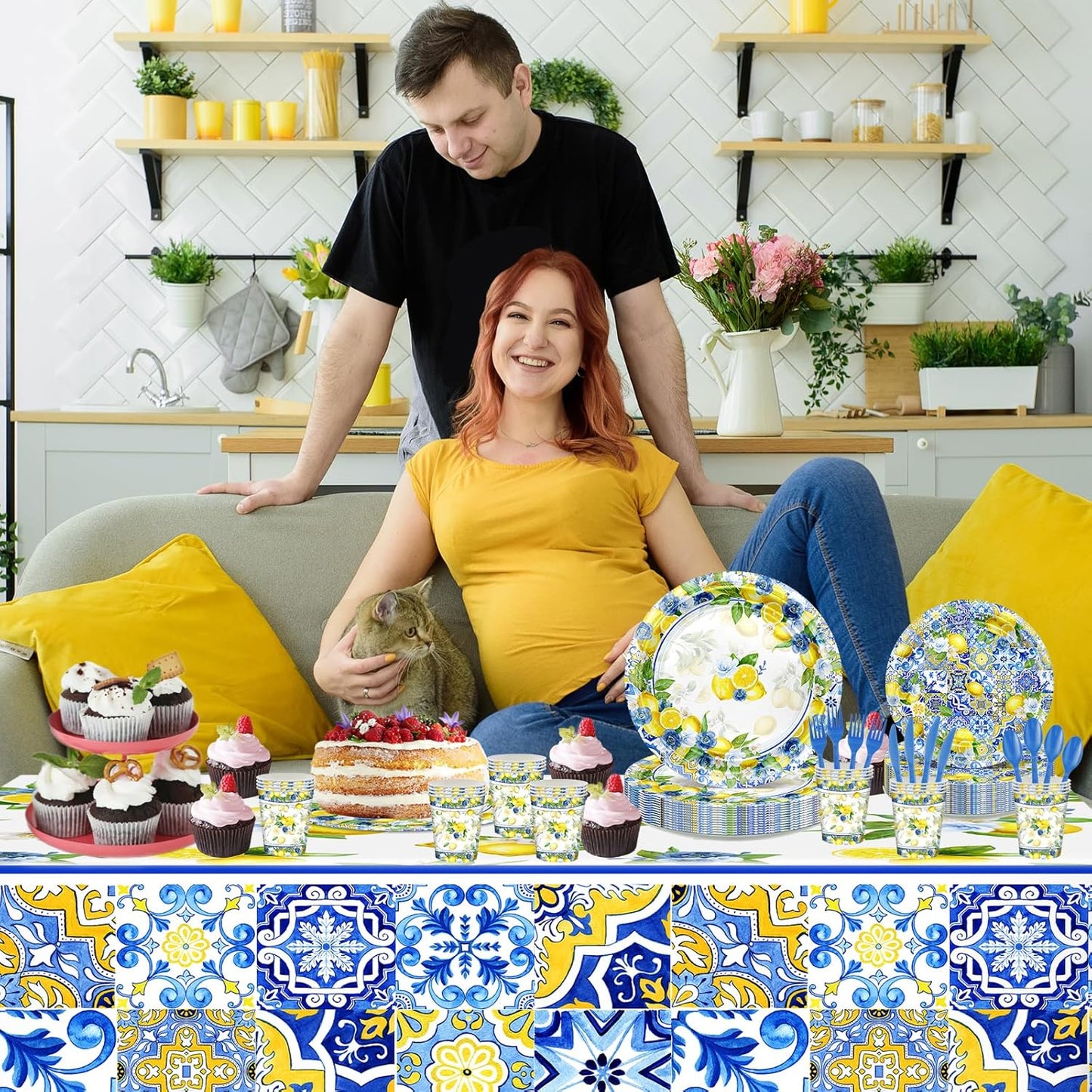 169 Pcs Capri Lemon Party Decorations Amalfi Coast Lemon Party Supplies Serve 24 Summer Mediterranean Tableware Set Lemon Plates Napkins Tablecloth for Birthday Bridal Shower