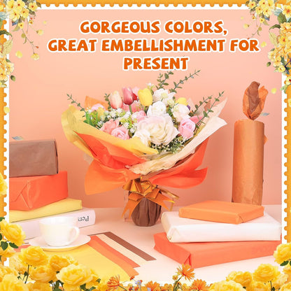 100Sheets Fall Tissue Paper 14 x 20 Orange Tissue Paper for Gift Bags Bulk | Autumn Gift Wrapping Paper Orange Yellow Brown Tissue Papers for Crafts Birthday Baby Shower Thanksgiving Harvest Party Decor