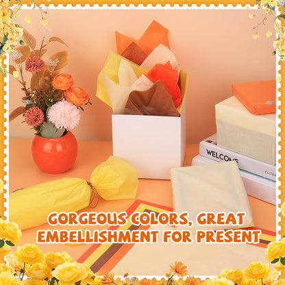 100Sheets Fall Tissue Paper 14 x 20 Orange Tissue Paper for Gift Bags Bulk | Autumn Gift Wrapping Paper Orange Yellow Brown Tissue Papers for Crafts Birthday Baby Shower Thanksgiving Harvest Party Decor
