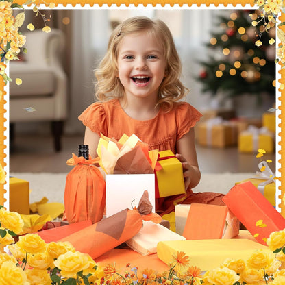 100Sheets Fall Tissue Paper 14 x 20 Orange Tissue Paper for Gift Bags Bulk | Autumn Gift Wrapping Paper Orange Yellow Brown Tissue Papers for Crafts Birthday Baby Shower Thanksgiving Harvest Party Decor