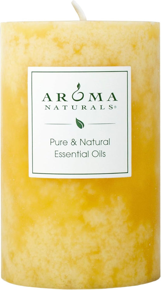 Essential Oil Orange and Lemongrass Scented Pillar Candle, Ambiance, 2.5 inch x 4 inch, Yellow