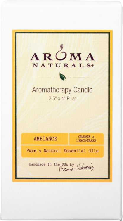 Essential Oil Orange and Lemongrass Scented Pillar Candle, Ambiance, 2.5 inch x 4 inch, Yellow