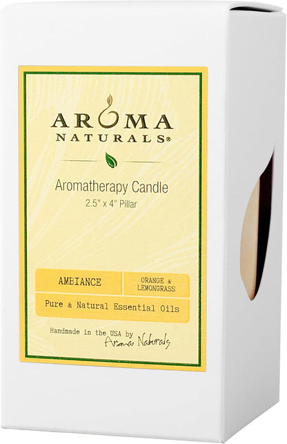 Essential Oil Orange and Lemongrass Scented Pillar Candle, Ambiance, 2.5 inch x 4 inch, Yellow