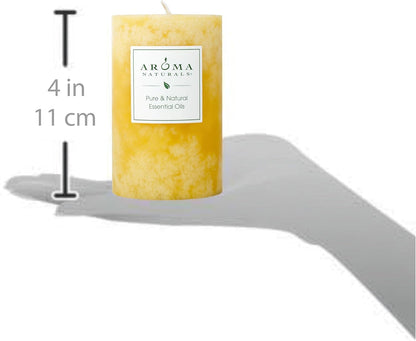 Essential Oil Orange and Lemongrass Scented Pillar Candle, Ambiance, 2.5 inch x 4 inch, Yellow