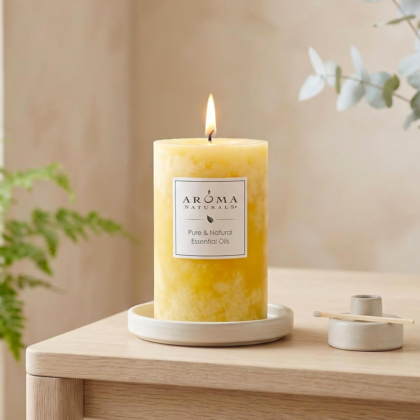 Essential Oil Orange and Lemongrass Scented Pillar Candle, Ambiance, 2.5 inch x 4 inch, Yellow