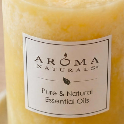 Essential Oil Orange and Lemongrass Scented Pillar Candle, Ambiance, 2.5 inch x 4 inch, Yellow