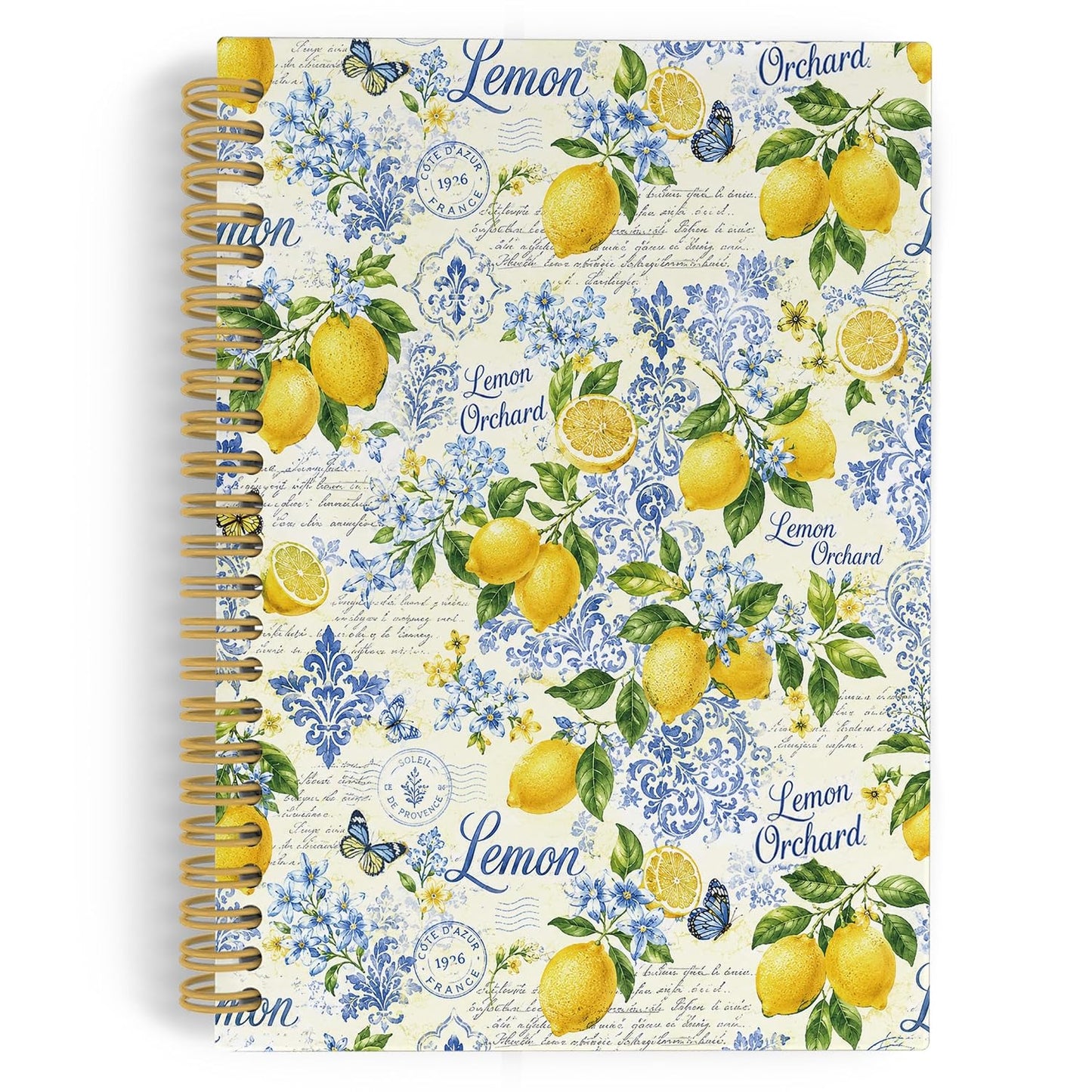 YLZlhb Italian Amalfi Coast Lemon Spiral Notebook Journal, Blue Mediterranean Notebooks for Note Taking, Lemon Gifts for Women, Retro Summer Fruits Floral Hardcover Spiral Journal 5.5x8.3 Inches