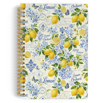 YLZlhb Italian Amalfi Coast Lemon Spiral Notebook Journal, Blue Mediterranean Notebooks for Note Taking, Lemon Gifts for Women, Retro Summer Fruits Floral Hardcover Spiral Journal 5.5x8.3 Inches