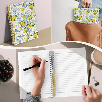 YLZlhb Italian Amalfi Coast Lemon Spiral Notebook Journal, Blue Mediterranean Notebooks for Note Taking, Lemon Gifts for Women, Retro Summer Fruits Floral Hardcover Spiral Journal 5.5x8.3 Inches