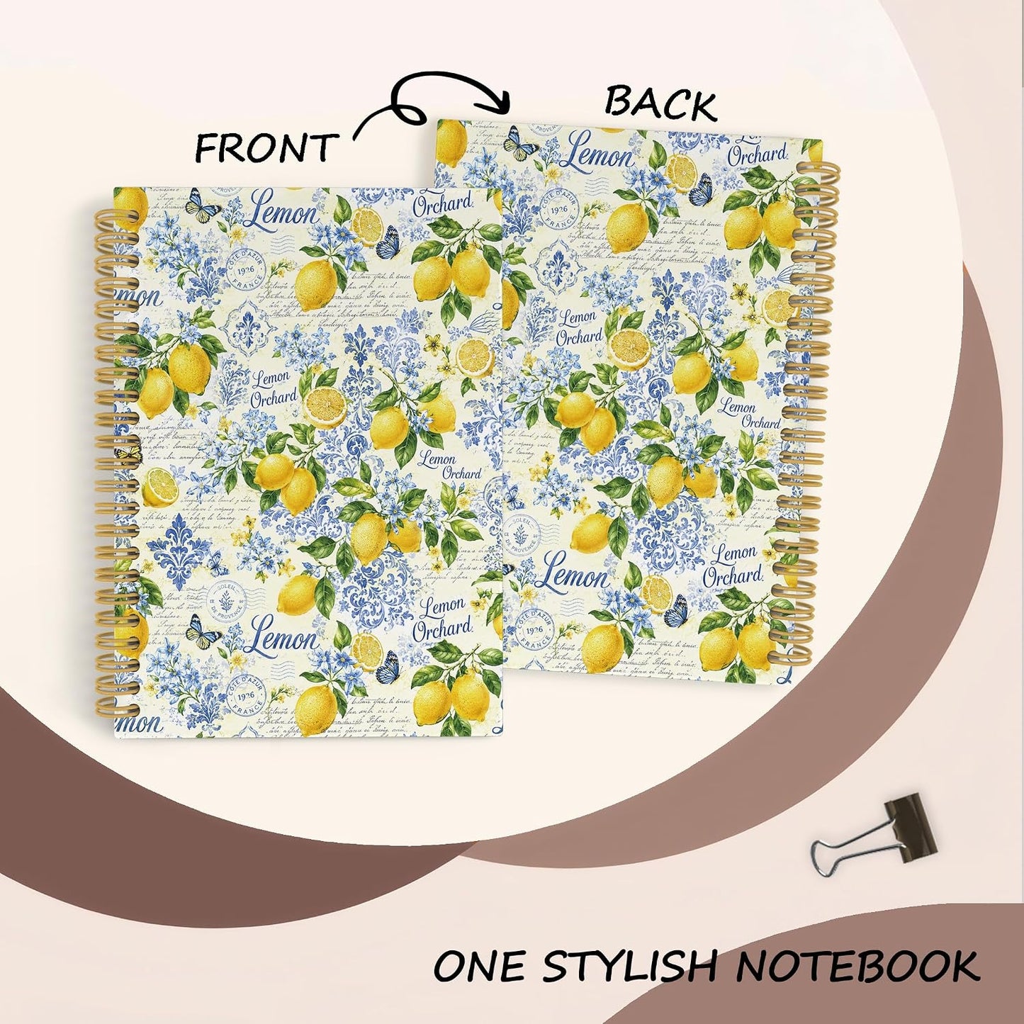 YLZlhb Italian Amalfi Coast Lemon Spiral Notebook Journal, Blue Mediterranean Notebooks for Note Taking, Lemon Gifts for Women, Retro Summer Fruits Floral Hardcover Spiral Journal 5.5x8.3 Inches