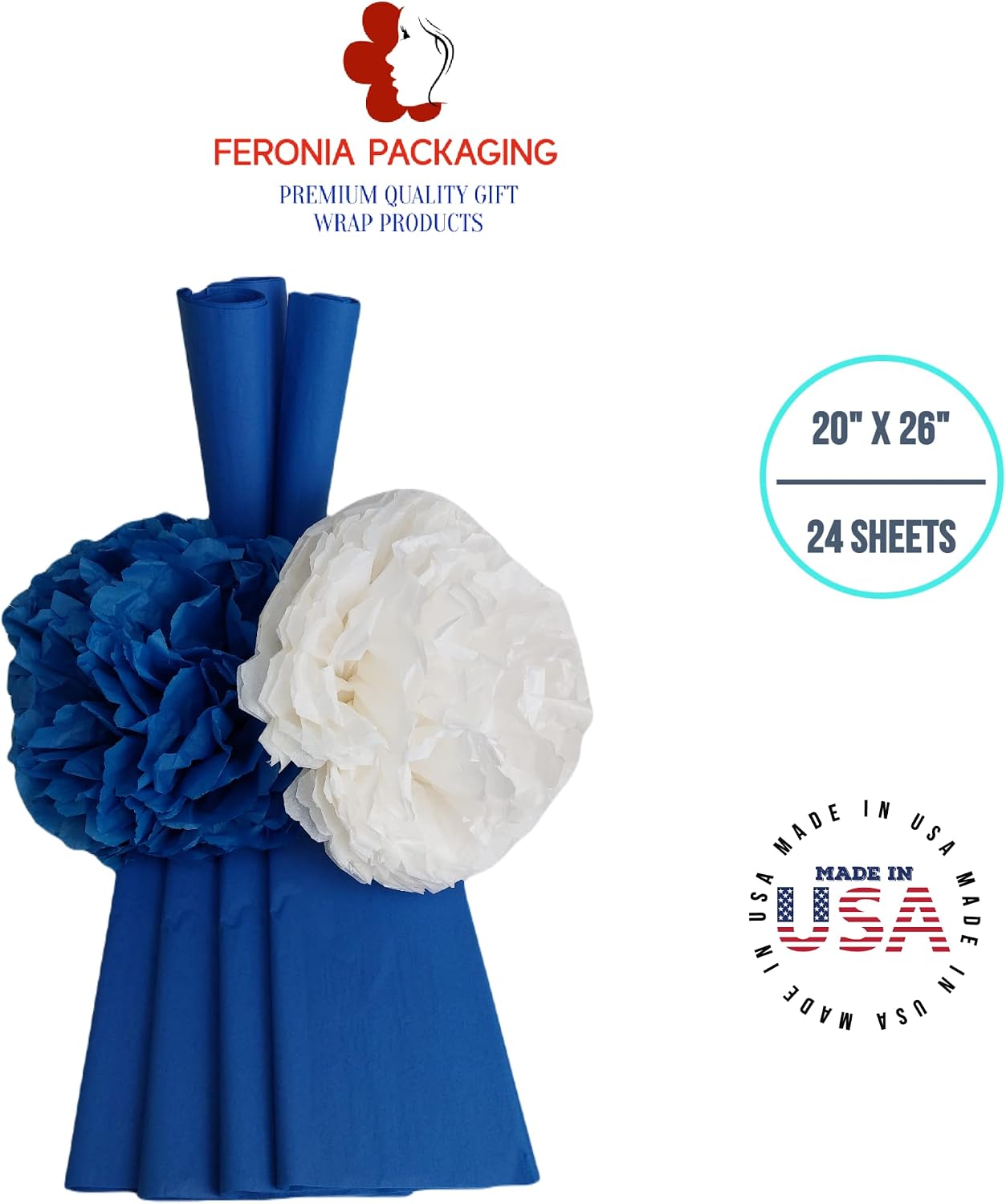 Dark Blue Tissue Paper Squares, Bulk 24 Sheets, Premium Gift Wrap and Art Supplies for Birthdays, Holidays, or Presents , Large 20 Inch x 26 Inch
