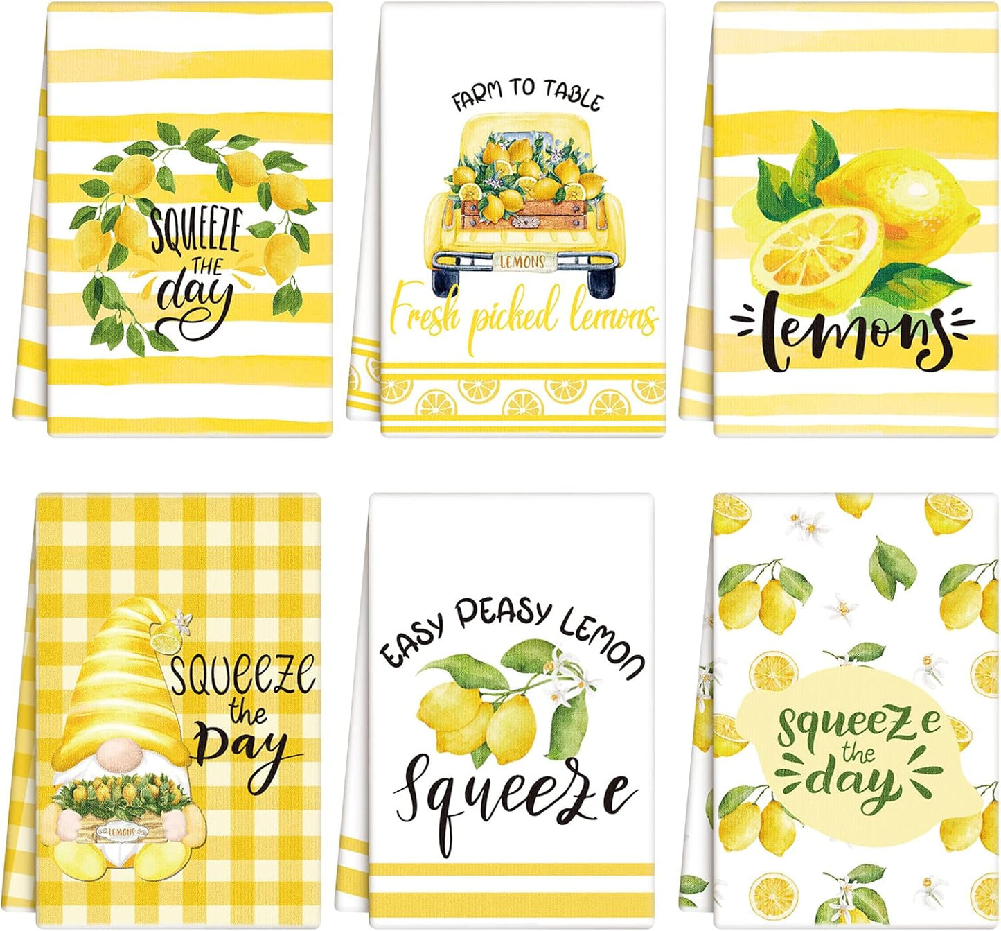 6 Pcs Lemon Kitchen Towels Summer Lemon Dish Cloth Set 18 x 28 Inch Ultra Absorbent Yellow Hand Cloths Tea Towels for Cooking Baking, Housewarming Gift for Home