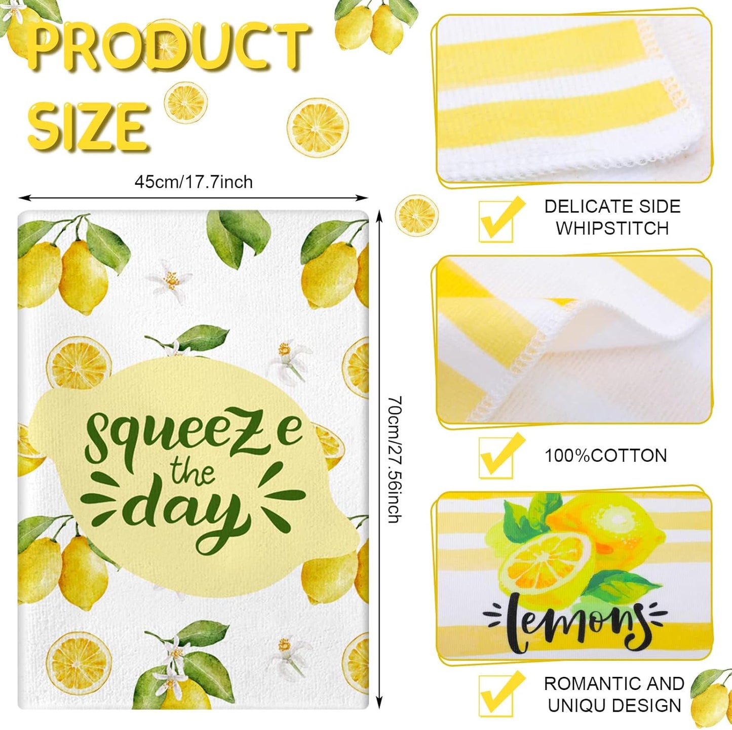6 Pcs Lemon Kitchen Towels Summer Lemon Dish Cloth Set 18 x 28 Inch Ultra Absorbent Yellow Hand Cloths Tea Towels for Cooking Baking, Housewarming Gift for Home