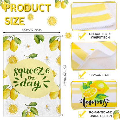 6 Pcs Lemon Kitchen Towels Summer Lemon Dish Cloth Set 18 x 28 Inch Ultra Absorbent Yellow Hand Cloths Tea Towels for Cooking Baking, Housewarming Gift for Home