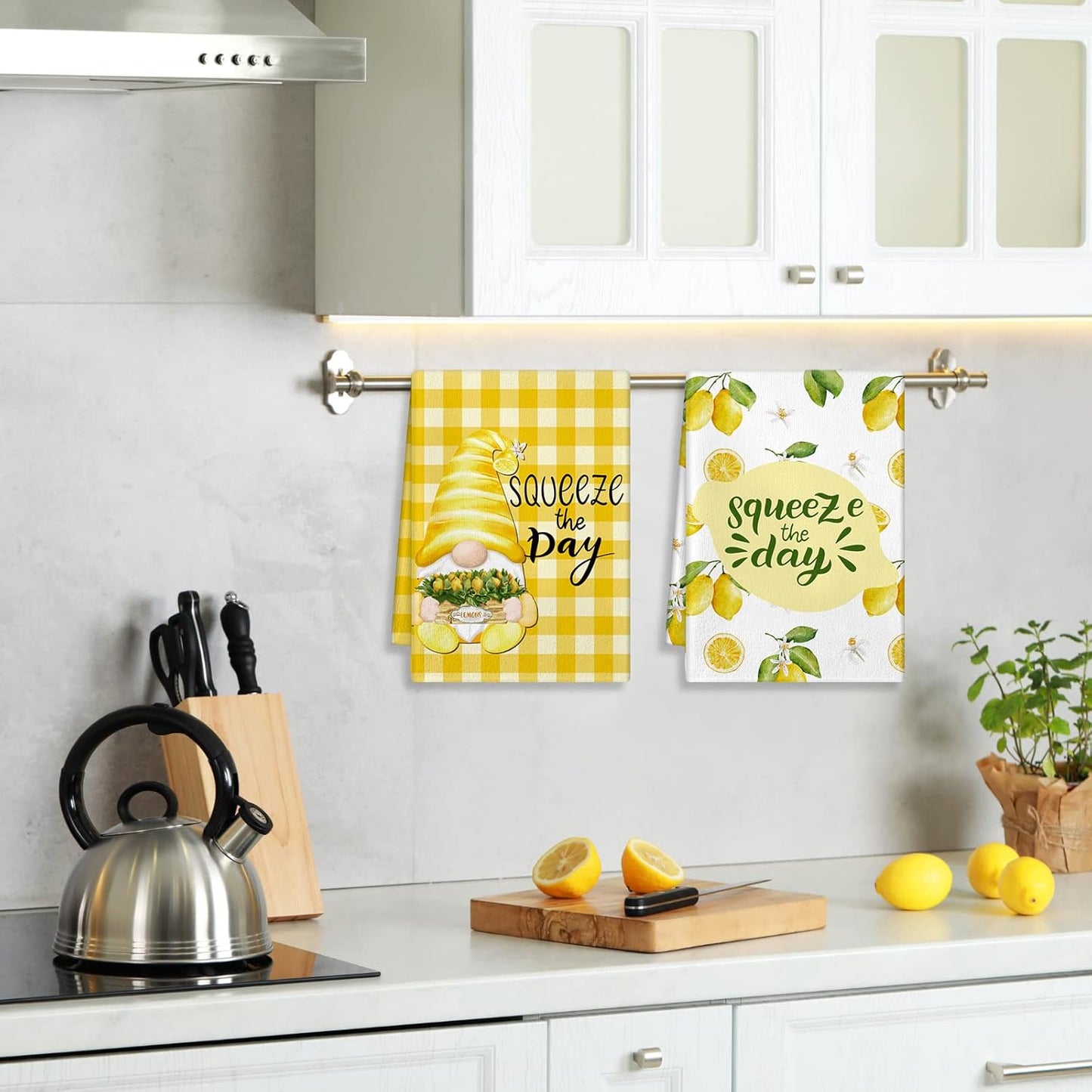 6 Pcs Lemon Kitchen Towels Summer Lemon Dish Cloth Set 18 x 28 Inch Ultra Absorbent Yellow Hand Cloths Tea Towels for Cooking Baking, Housewarming Gift for Home