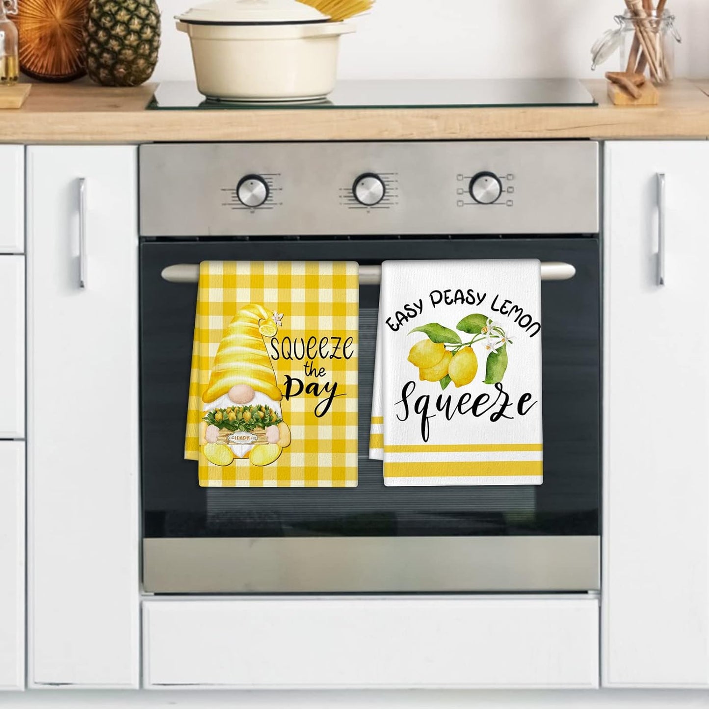 6 Pcs Lemon Kitchen Towels Summer Lemon Dish Cloth Set 18 x 28 Inch Ultra Absorbent Yellow Hand Cloths Tea Towels for Cooking Baking, Housewarming Gift for Home