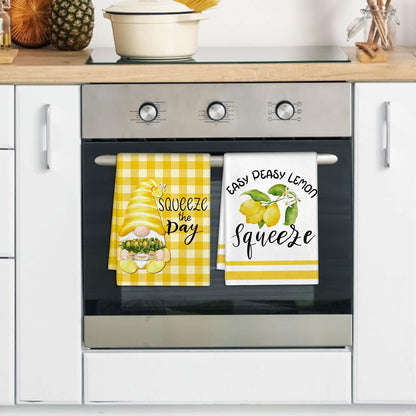 6 Pcs Lemon Kitchen Towels Summer Lemon Dish Cloth Set 18 x 28 Inch Ultra Absorbent Yellow Hand Cloths Tea Towels for Cooking Baking, Housewarming Gift for Home