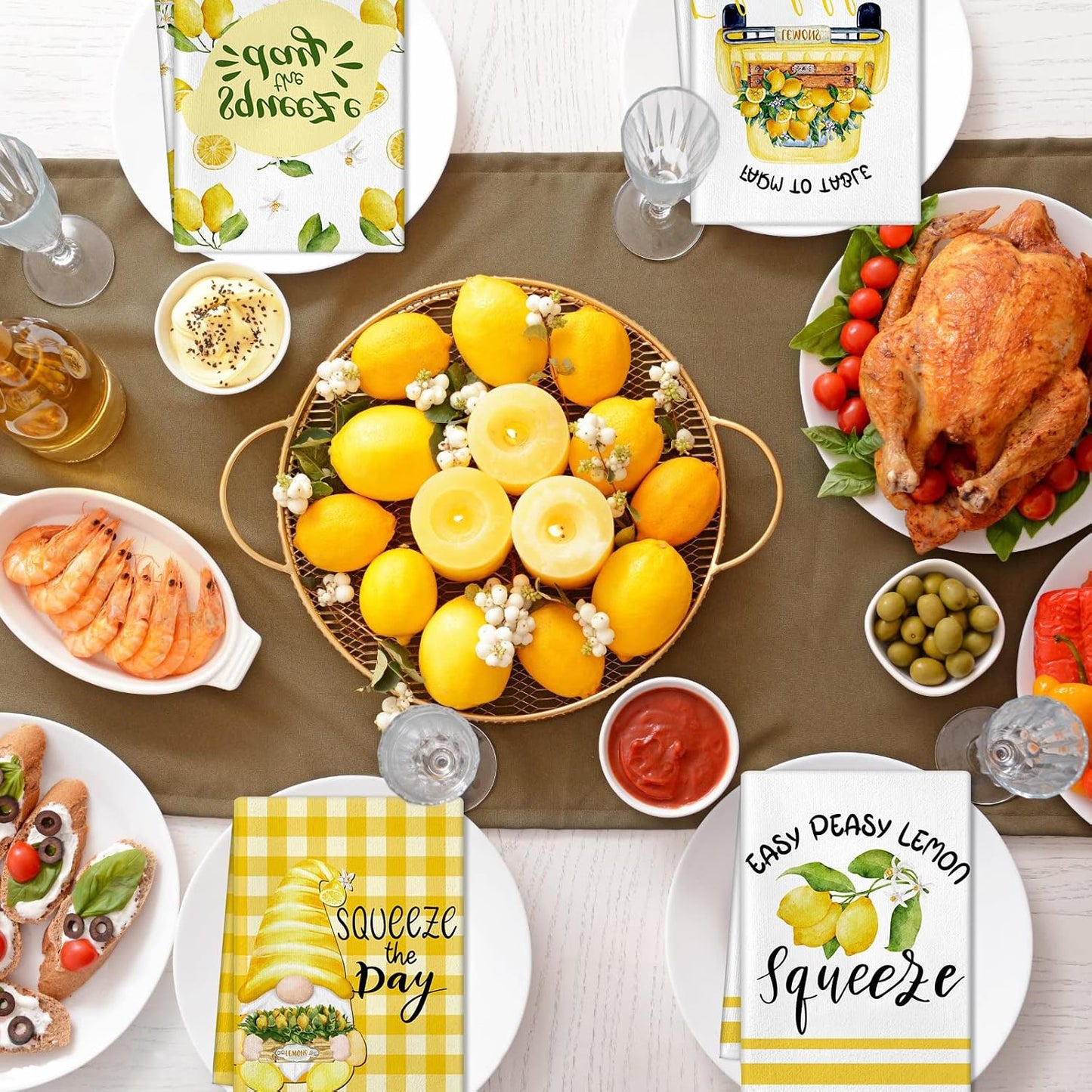 6 Pcs Lemon Kitchen Towels Summer Lemon Dish Cloth Set 18 x 28 Inch Ultra Absorbent Yellow Hand Cloths Tea Towels for Cooking Baking, Housewarming Gift for Home