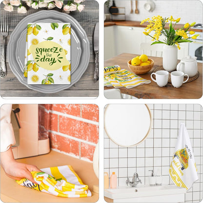 6 Pcs Lemon Kitchen Towels Summer Lemon Dish Cloth Set 18 x 28 Inch Ultra Absorbent Yellow Hand Cloths Tea Towels for Cooking Baking, Housewarming Gift for Home